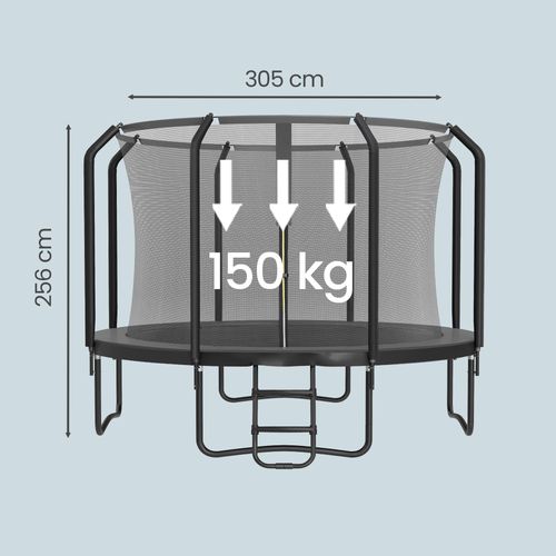 Trampoline De Jardin 305 Cm, Avec Coussin De Sécurité, Filet De Protection, Échelle, Noir