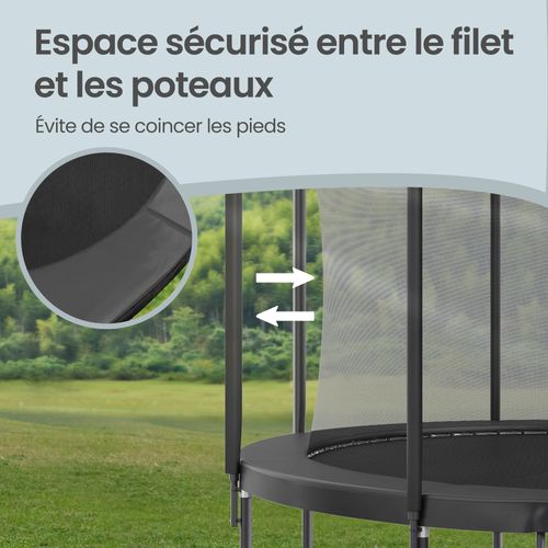 Trampoline De Jardin 305 Cm, Avec Coussin De Sécurité, Filet De Protection, Échelle, Noir