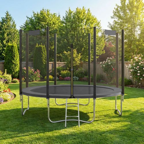 Trampoline Avec Filet De Sécurité, Diamètre 305 Cm, Cadre En Acier, Échelle, Noir