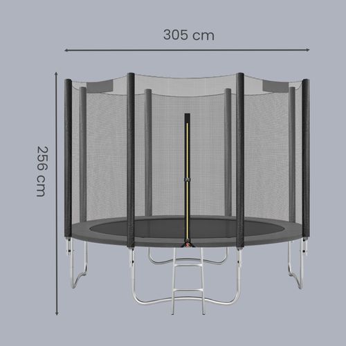 Trampoline Avec Filet De Sécurité, Diamètre 305 Cm, Cadre En Acier, Échelle, Noir