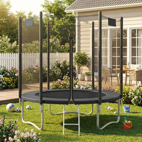 Trampoline Avec Filet De Sécurité, Diamètre 183 Cm, Cadre En Acier, Échelle, Noir