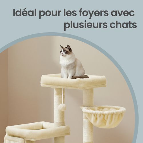 Arbre à Chat Avec Planche à Griffer, 2 Couchages, Pour Chats De Petite Et Moyenne Taille, Beige