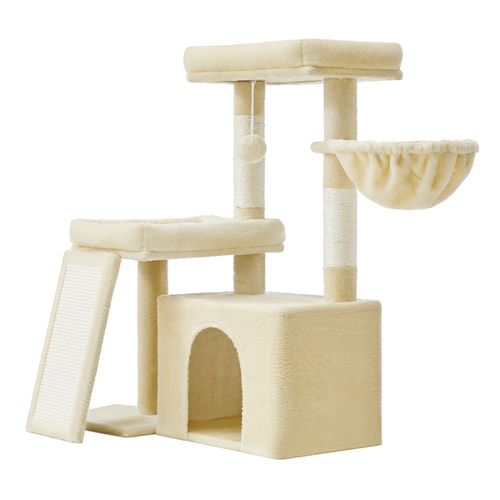 Arbre à Chat Avec Planche à Griffer, 2 Couchages, Pour Chats De Petite Et Moyenne Taille, Beige