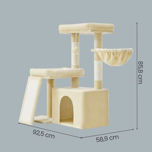 Arbre à Chat Avec Planche à Griffer, 2 Couchages, Pour Chats De Petite Et Moyenne Taille, Beige