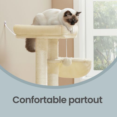 Arbre à Chat Avec Planche à Griffer, 2 Couchages, Pour Chats De Petite Et Moyenne Taille, Beige