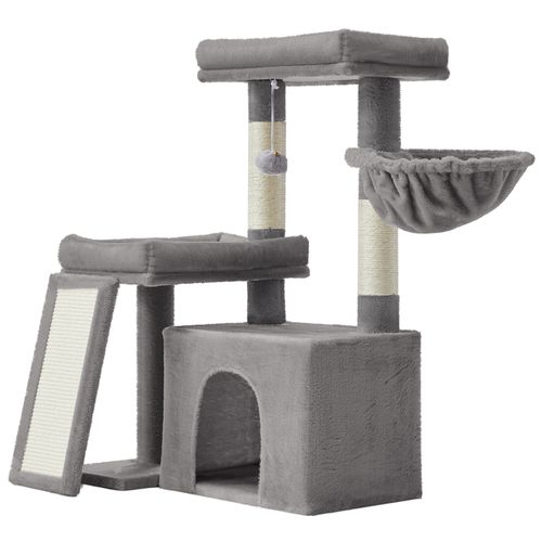 Arbre à Chat Avec Planche à Griffer, 2 Couchages, 85,8 Cm De Haut, Gris Clair
