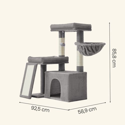 Arbre à Chat Avec Planche à Griffer, 2 Couchages, 85,8 Cm De Haut, Gris Clair