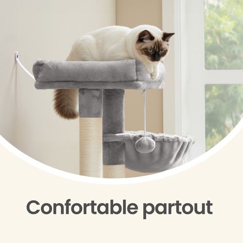 Arbre à Chat Avec Planche à Griffer, 2 Couchages, 85,8 Cm De Haut, Gris Clair
