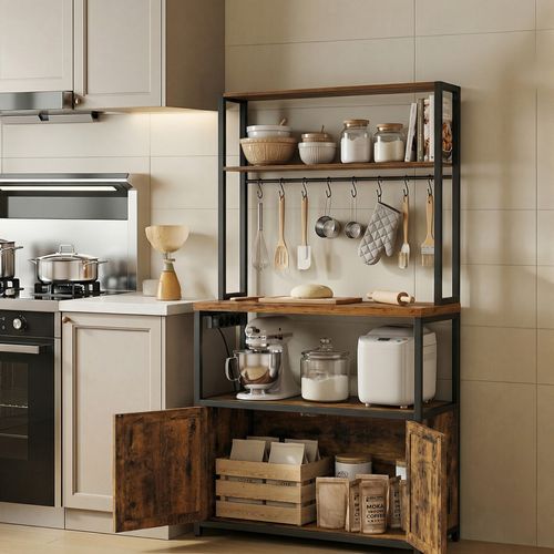 Meuble De Rangement Cuisine, Plan De Travail De 90 Cm De Hauteur,40 X 80 X 170 Cm, Marron Et Noir