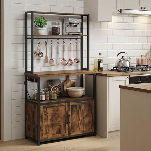 Meuble De Rangement Cuisine, Plan De Travail De 90 Cm De Hauteur,40 X 80 X 170 Cm, Marron Et Noir