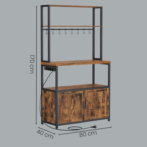 Meuble De Rangement Cuisine, Plan De Travail De 90 Cm De Hauteur,40 X 80 X 170 Cm, Marron Et Noir