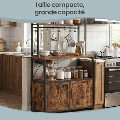 Meuble De Rangement Cuisine, Plan De Travail De 90 Cm De Hauteur,40 X 80 X 170 Cm, Marron Et Noir