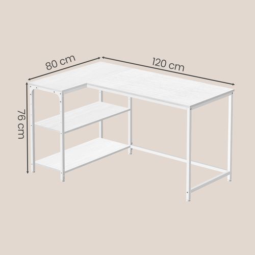 Bureau En L, Étagères Réglables Avec Rangement, 120 X 80 Cm, Blanc