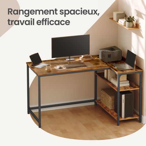 Bureau En L, Étagères Réglables Avec Rangement, 120 X 80 Cm, Marron