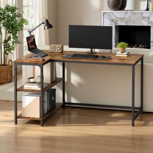 Bureau En L, Étagères Réglables Avec Rangement, 120 X 80 Cm, Marron