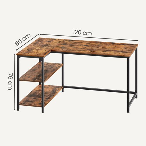 Bureau En L, Étagères Réglables Avec Rangement, 120 X 80 Cm, Marron