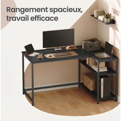 Bureau En L, Étagères Réglables Avec Rangement, 120 X 80 Cm, Noir