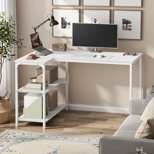 Bureau En L, Étagères Réglables Avec Rangement, 110 X 80 Cm, Blanc