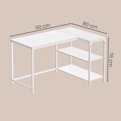 Bureau En L, Étagères Réglables Avec Rangement, 110 X 80 Cm, Blanc