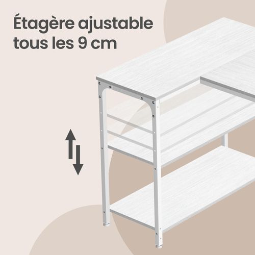 Bureau En L, Étagères Réglables Avec Rangement, 110 X 80 Cm, Blanc