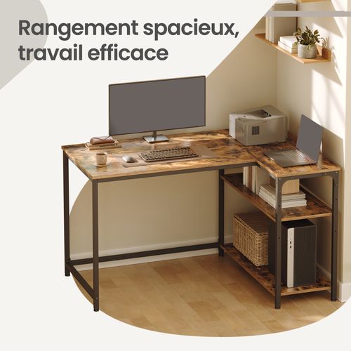 Bureau En L, Étagères Réglables Avec Rangement, 110 X 80 Cm, Marron