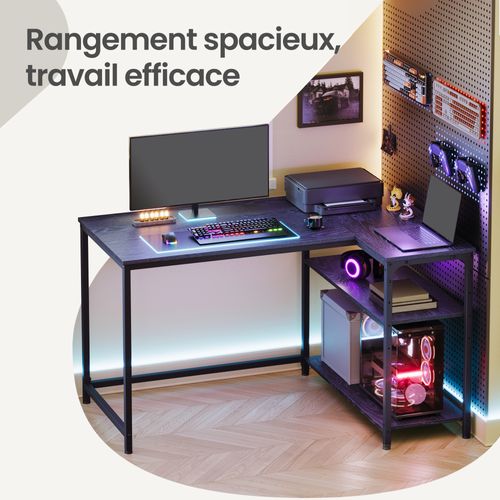 Bureau En L, Étagères Réglables Avec Rangement, 110 X 80 Cm, Noir