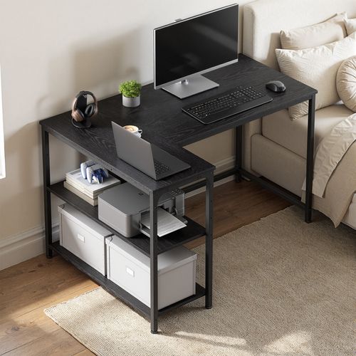 Bureau En L, Étagères Réglables Avec Rangement, 110 X 80 Cm, Noir