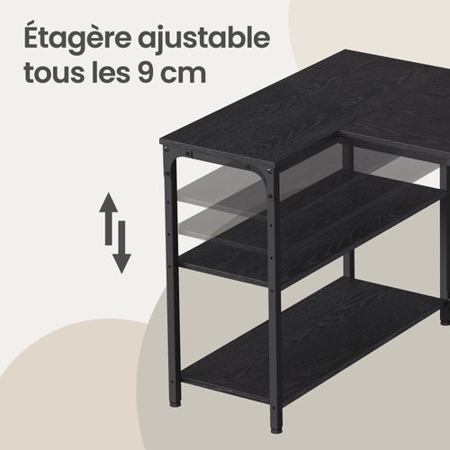 Bureau En L, Étagères Réglables Avec Rangement, 110 X 80 Cm, Noir