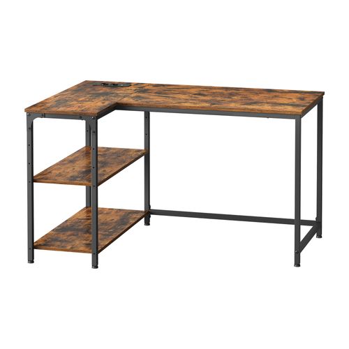 Bureau En L, Étagères Réglables Avec Rangement, Prises Électriques Et Ports USB, 110 X 80 Cm, Marron