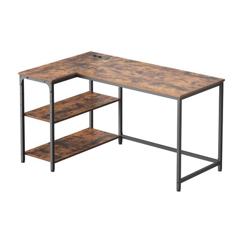 Bureau En L, Étagères Réglables Avec Rangement, Prises Électriques Et Ports USB, 120 X 80 Cm, Marron