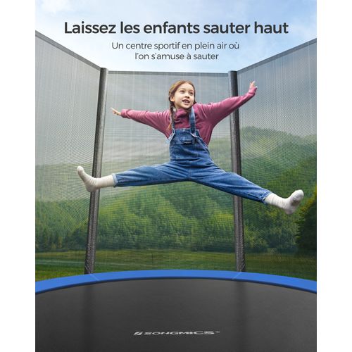 Trampoline extérieur Enfant, Filet De Protection Externe, Coussins De Sécurité, Noir Et Bleu
