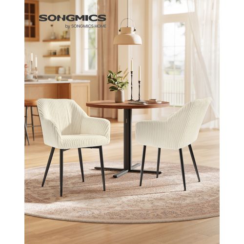 Lot De 4 Chaise De Salle à Manger, Velours Côtelé, Accoudoirs, Charge 120 Kg, Blanc Et Noir