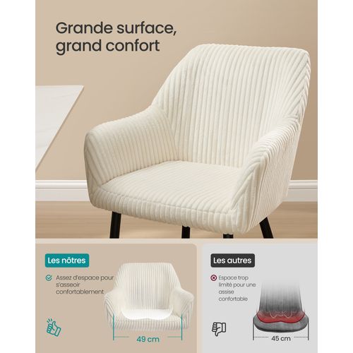 Lot De 4 Chaise De Salle à Manger, Velours Côtelé, Accoudoirs, Charge 120 Kg, Blanc Et Noir