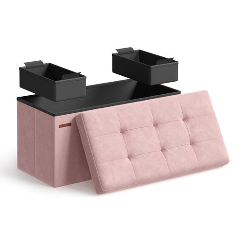 Banc De Rangement Avec Couvercle, 2 Boîtes, 38 X 76 X 38 Cm, Capacité De Charge 300 Kg, Rose Bonbon