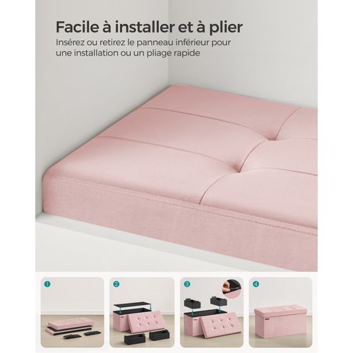 Banc De Rangement Avec Couvercle, 2 Boîtes, 38 X 76 X 38 Cm, Capacité De Charge 300 Kg, Rose Bonbon