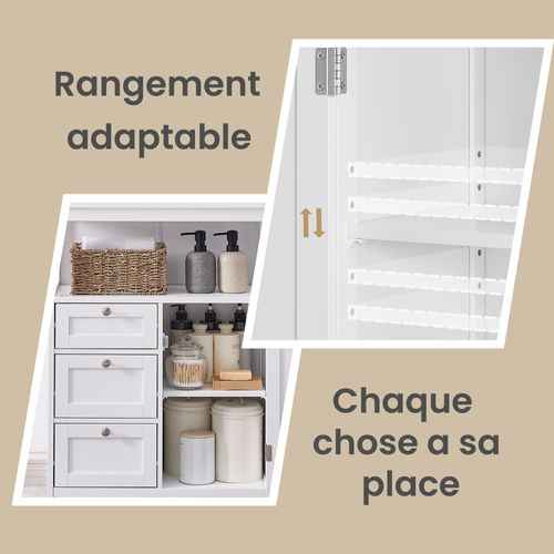 Meuble De Rangement Pour Salle De Bain, 3 Tiroirs, 30 X 60 X 80 Cm, Blanc