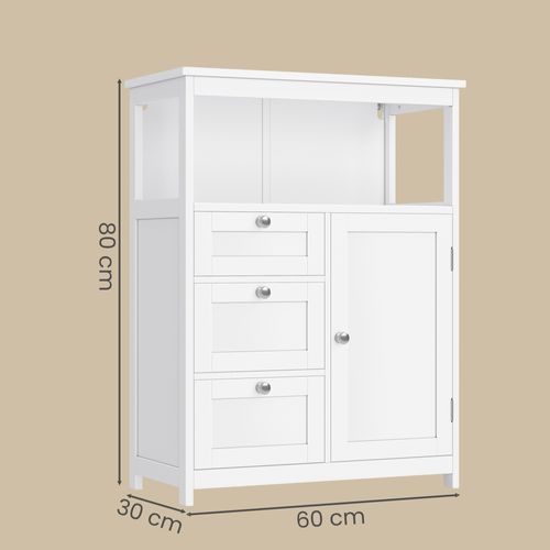 Meuble De Rangement Pour Salle De Bain, 3 Tiroirs, 30 X 60 X 80 Cm, Blanc