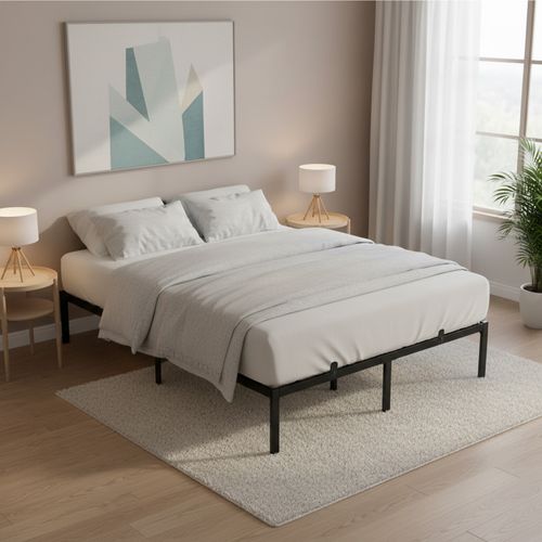 Vasagle Lit Double 140 X 190 Avec Rangement Sous Le Sommier, Cadre Métallique, Facile à Monter, Noir