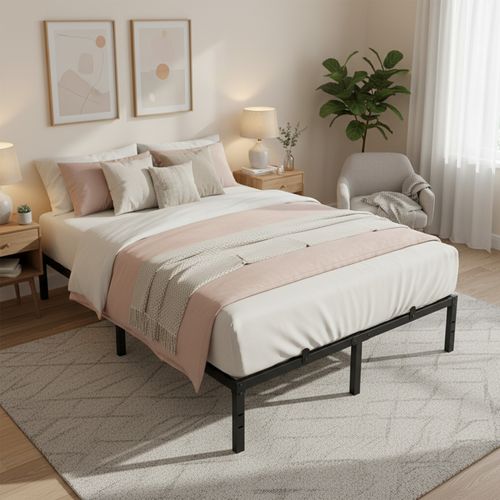 Vasagle Lit Double 140 X 190 Avec Rangement Sous Le Sommier, Cadre Métallique, Facile à Monter, Noir