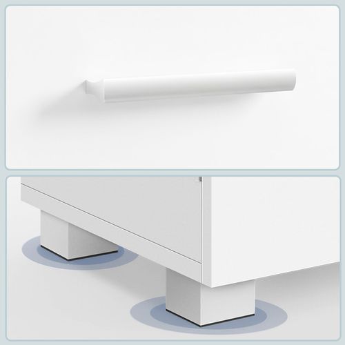 Meuble Sous Lavabo, 3 Tiroirs Latéraux, 2 Cases Derrière La Porte, Avec Pieds, Blanc Nuage