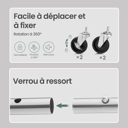 Portant à Vêtements, Tringle Extensible, Avec Roulettes, Capacité De Charge 130 Kg, En Métal, Argent