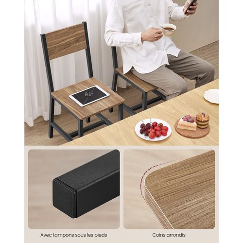 Chaise Salle à Manger Lot De 2, Cadre En Acier, Style Industriel, Marron Blé Et Noir D'encre