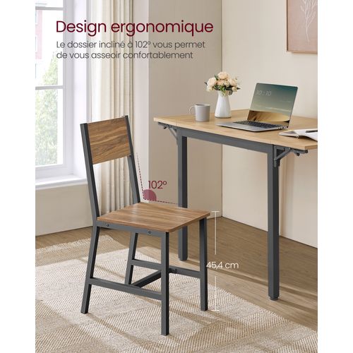 Chaise Salle à Manger Lot De 2, Cadre En Acier, Style Industriel, Marron Blé Et Noir D'encre