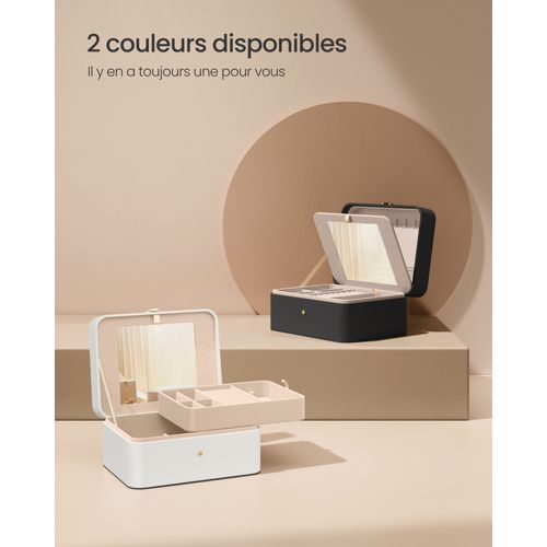 Boîte à Bijoux 2 Niveaux Avec Miroir, Plateau à Bijoux Amovible, 17,6 X 22 X 11 Cm, Noir