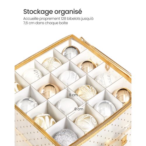 Boîtes De Rangement Pour Noël, 128 Compartiments, Séparateurs Modulables, 64,5 X 33,5 X 34 Cm, Doré