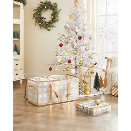 Boîtes De Rangement Pour Noël, 128 Compartiments, Séparateurs Modulables, 64,5 X 33,5 X 34 Cm, Doré