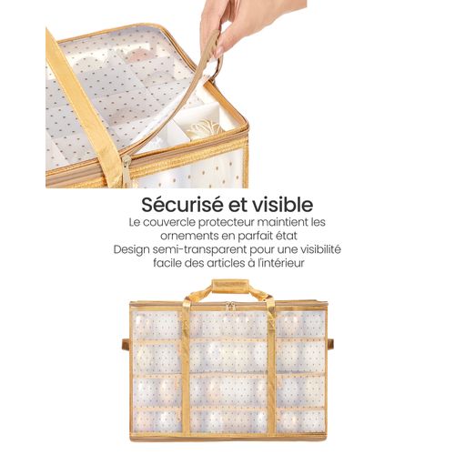 Boîtes De Rangement Pour Noël, 128 Compartiments, Séparateurs Modulables, 64,5 X 33,5 X 34 Cm, Doré