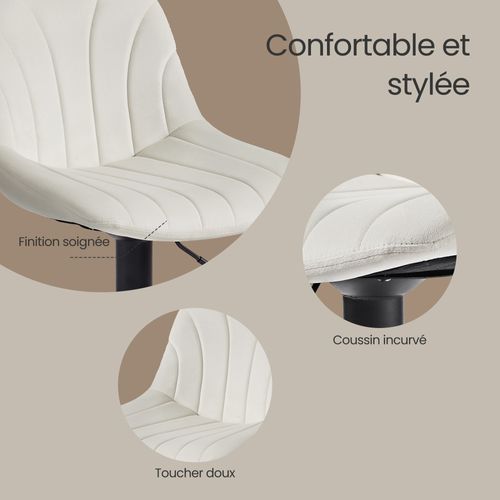 Chaises De Bar Réglables, Tabourets Avec Dossier, Rotation 360°, Velours, Lot De 4, Blanc