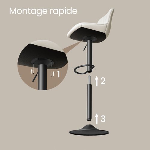 Chaises De Bar Réglables, Tabourets Avec Dossier, Rotation 360°, Velours, Lot De 4, Blanc
