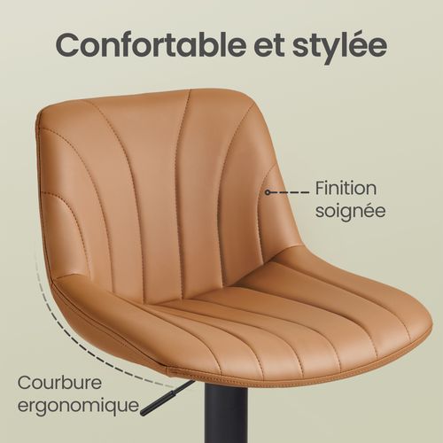 Chaises De Bar Réglables, Tabourets Avec Dossier, Rotation 360°, Pu, Lot De 4, Marron